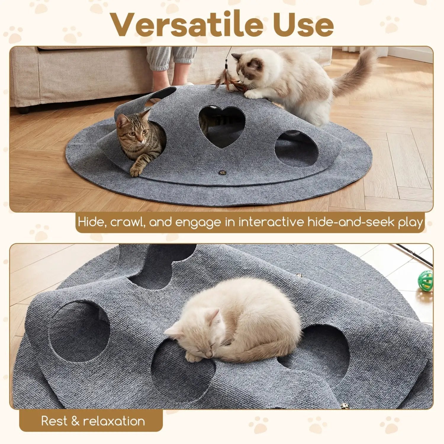Interactive Foldable Cat Tunnel for Indoor Cats 40‚Äù Round Large Enrichment Play Felt Mat by DirectDeals