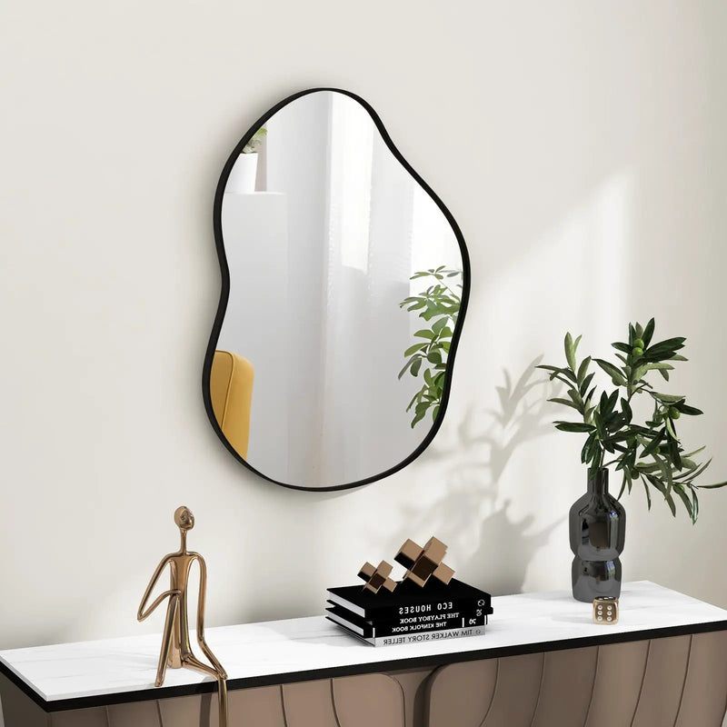 22 Inch x 30.5 Inch Irregular Wall Mounted Mirror with Premium Back Board-Black by DirectDeals