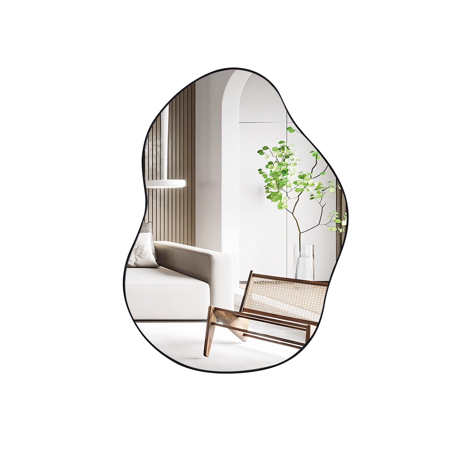 22 Inch x 30.5 Inch Irregular Wall Mounted Mirror with Premium Back Board-Black by DirectDeals