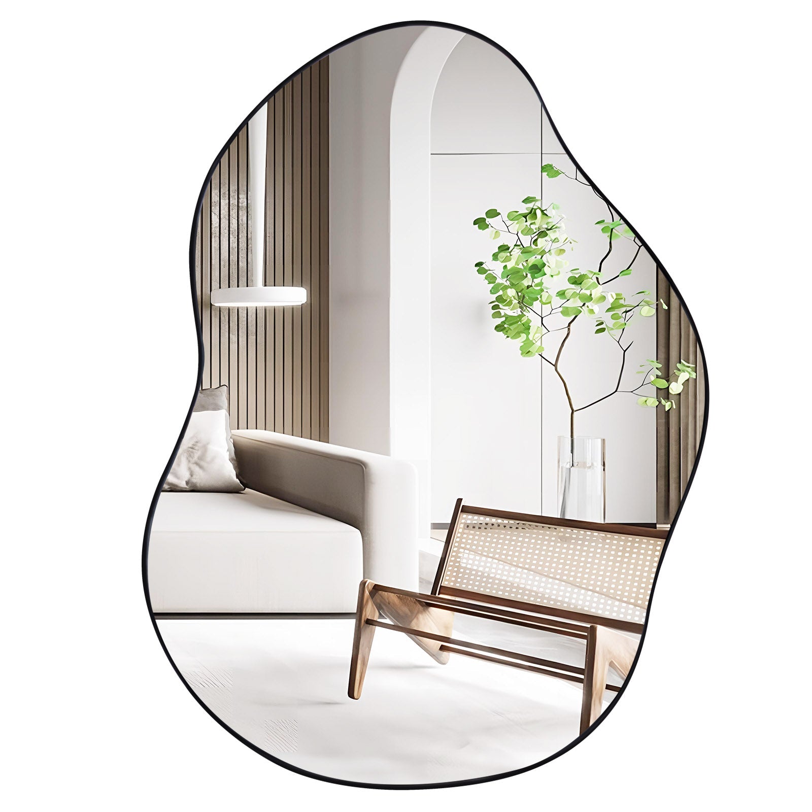 22 Inch x 30.5 Inch Irregular Wall Mounted Mirror with Premium Back Board-Black by DirectDeals