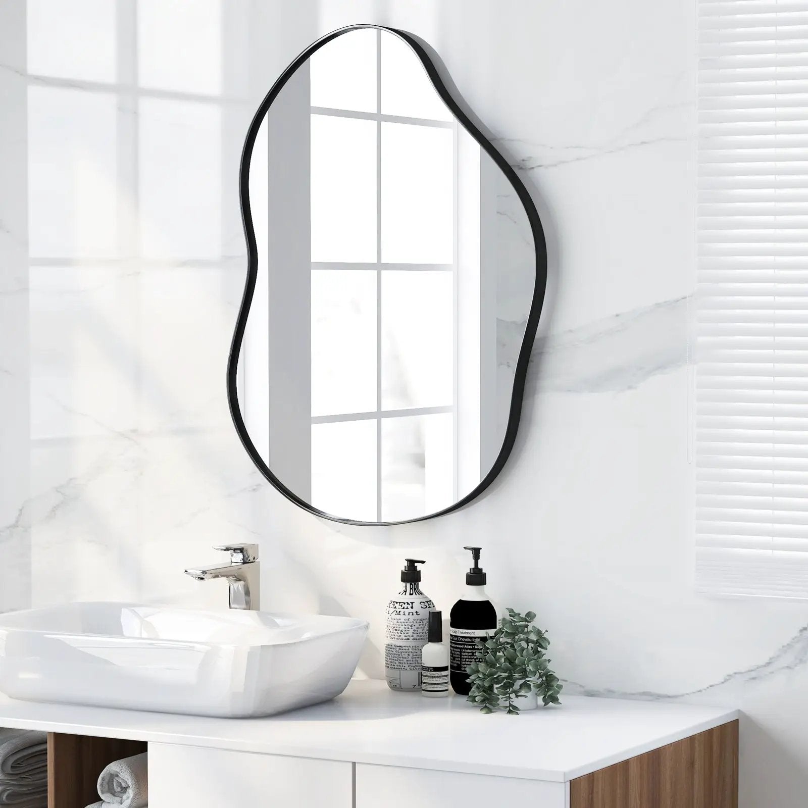 22 Inch x 30.5 Inch Irregular Wall Mounted Mirror with Premium Back Board-Black by DirectDeals