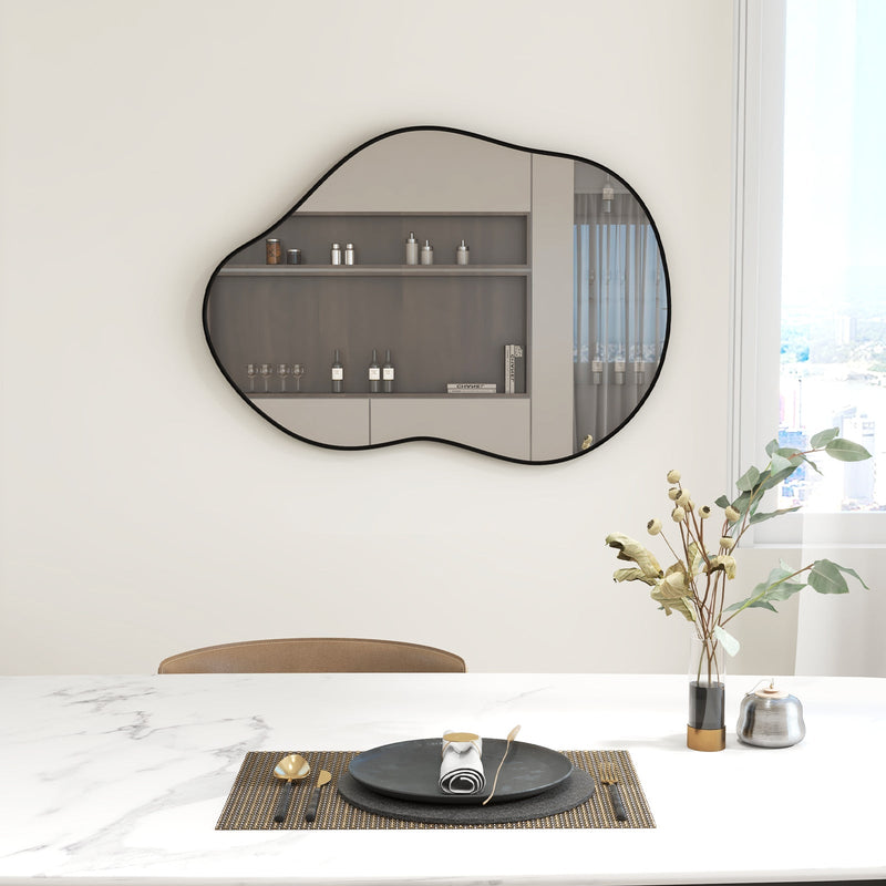 22 Inch x 30.5 Inch Irregular Wall Mounted Mirror with Premium Back Board-Black by DirectDeals