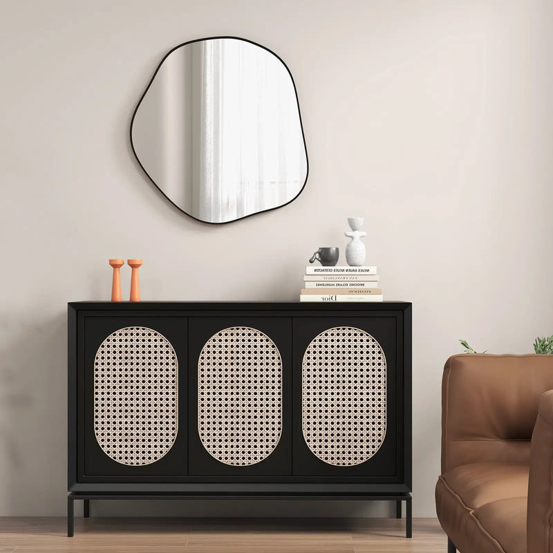 Irregular Wall Mirror Metal Frame Asymmetrical Mirror with Expansion Screws-Black by DirectDeals
