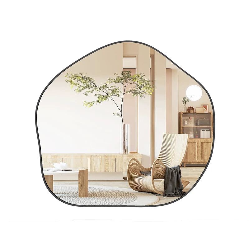 Irregular Wall Mirror Metal Frame Asymmetrical Mirror with Expansion Screws-Black by DirectDeals