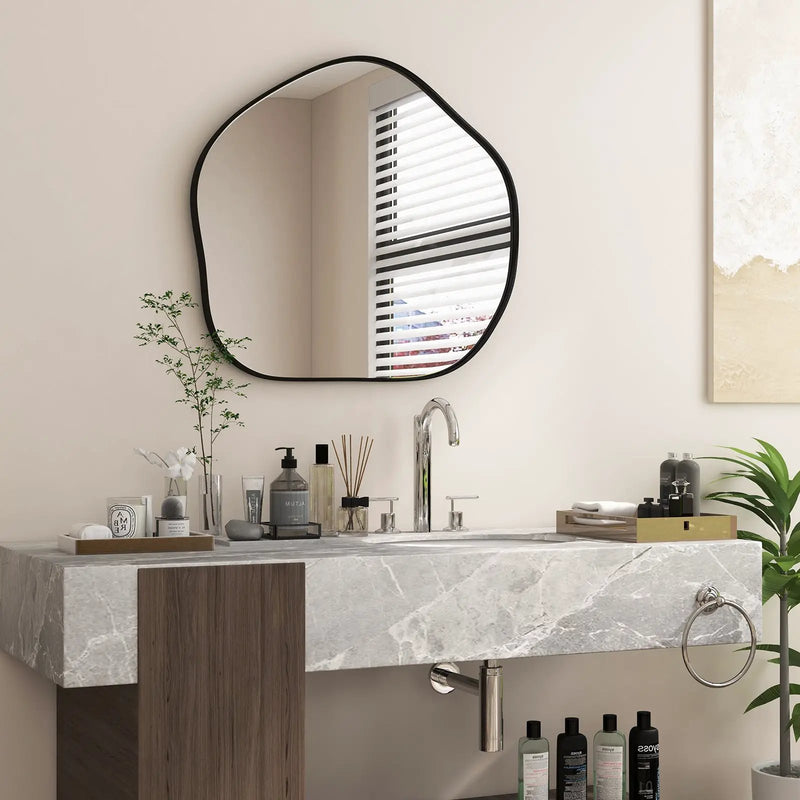 Irregular Wall Mirror Metal Frame Asymmetrical Mirror with Expansion Screws-Black by DirectDeals