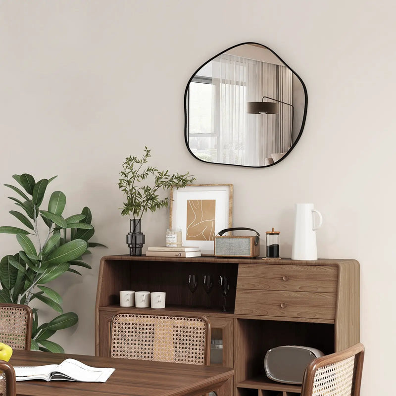 Irregular Wall Mirror Metal Frame Asymmetrical Mirror with Expansion Screws-Black by DirectDeals