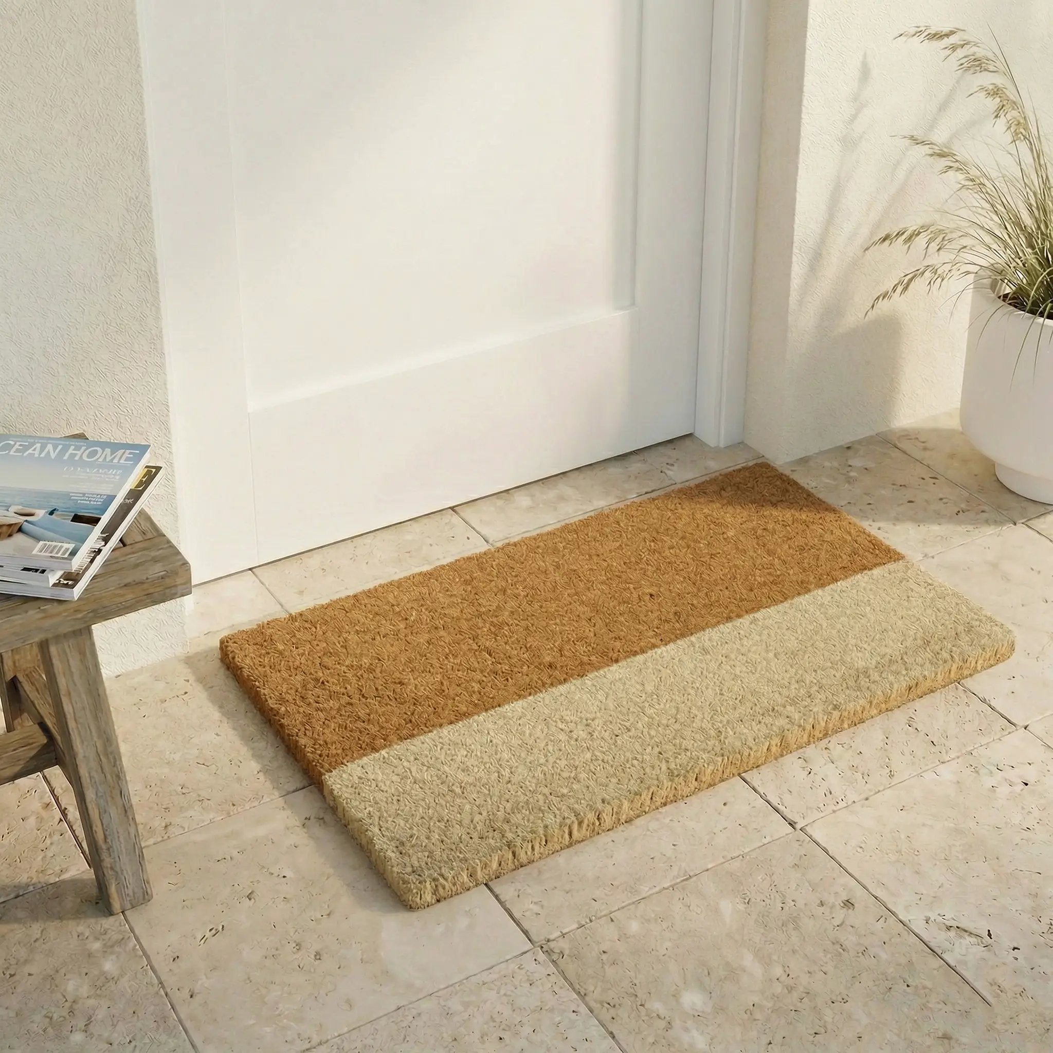 Ivory Belt Doormat (18" x 30" Thick) Handwoven Durable by Fab Habitat