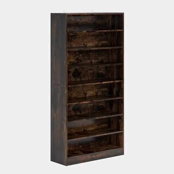 8-Shelf Shoe Rack for Closet Storage Shelving Unit in Rustic Brown Wood Finish by HomePacific