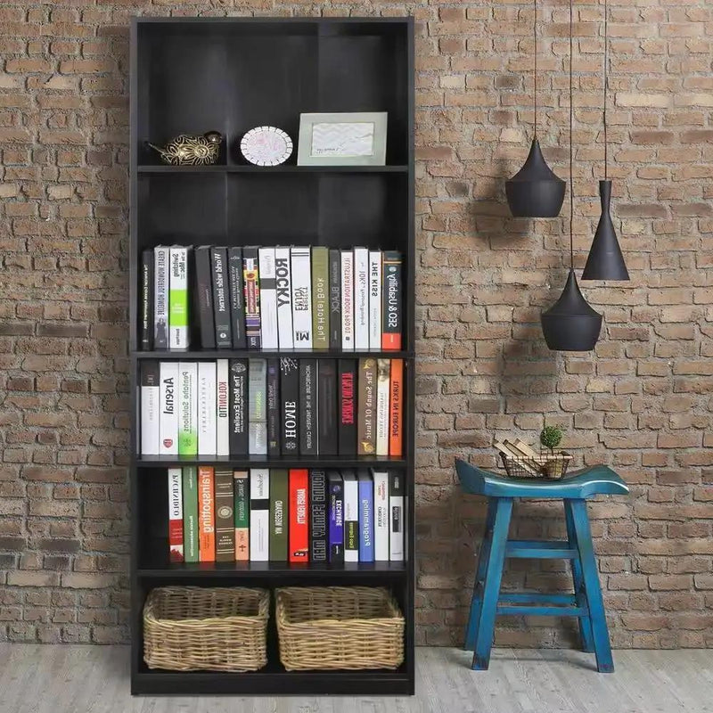 71-inch Tall 5-Shelf Bookcase in Black Wood Finish by HomePacific