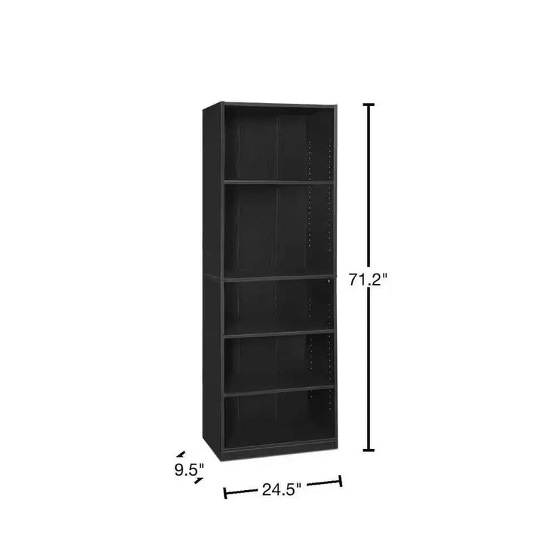 71-inch Tall 5-Shelf Bookcase in Black Wood Finish by HomePacific