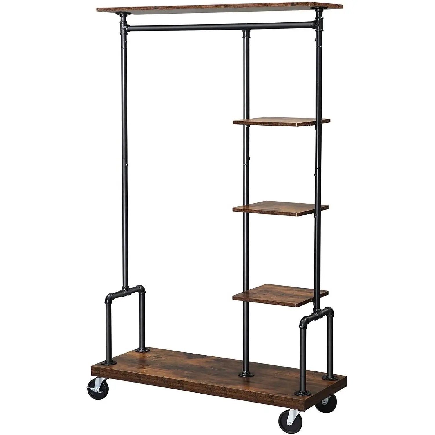 Farmhouse 5 Tier Laundry Pipe Garment Closet Rack Wheels by HomePacific