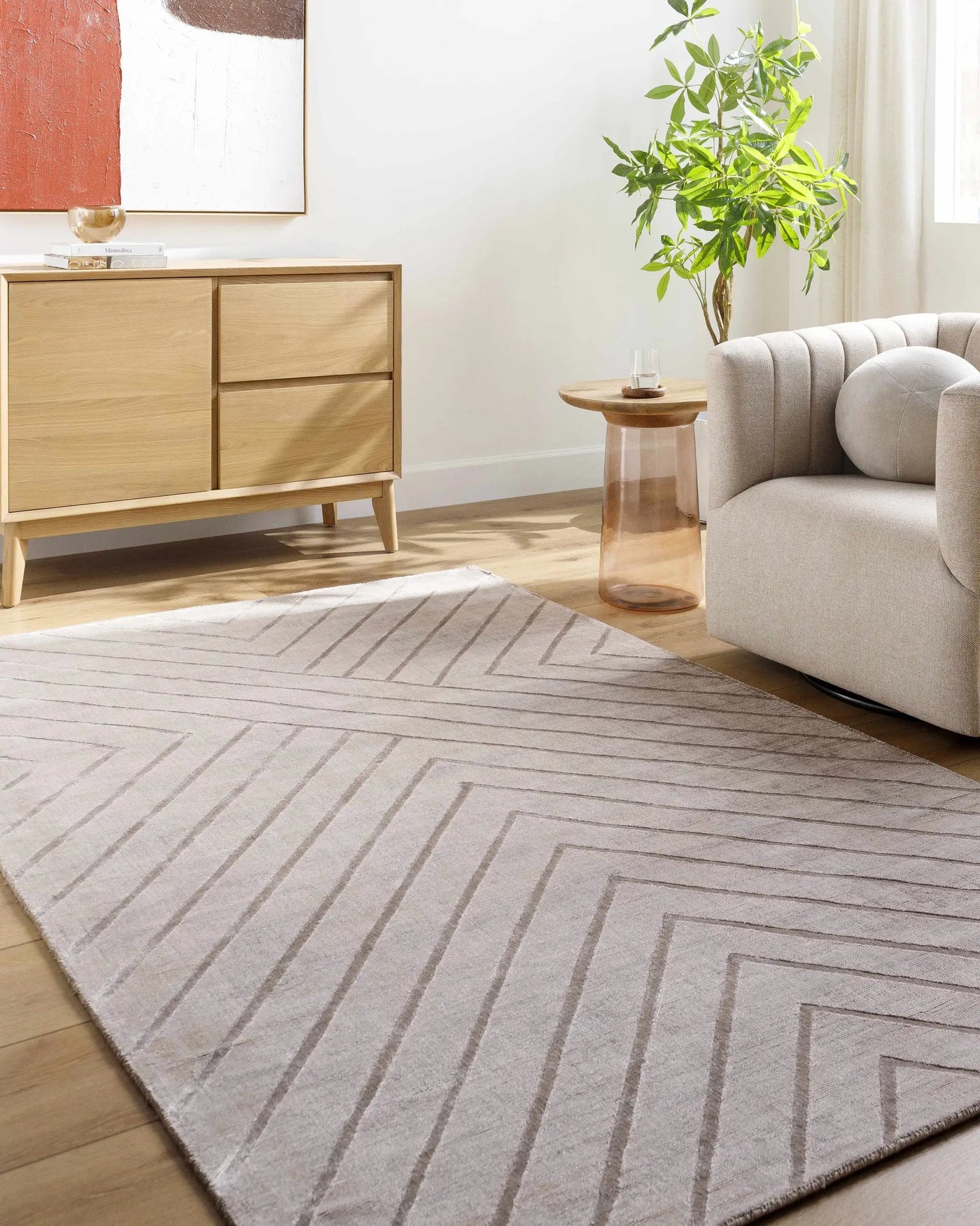 Tavran Taupe Subtle Linear Texture Cottage Farmhouse Viscose Handmade Area Rug - Clearance by Boutique Rugs