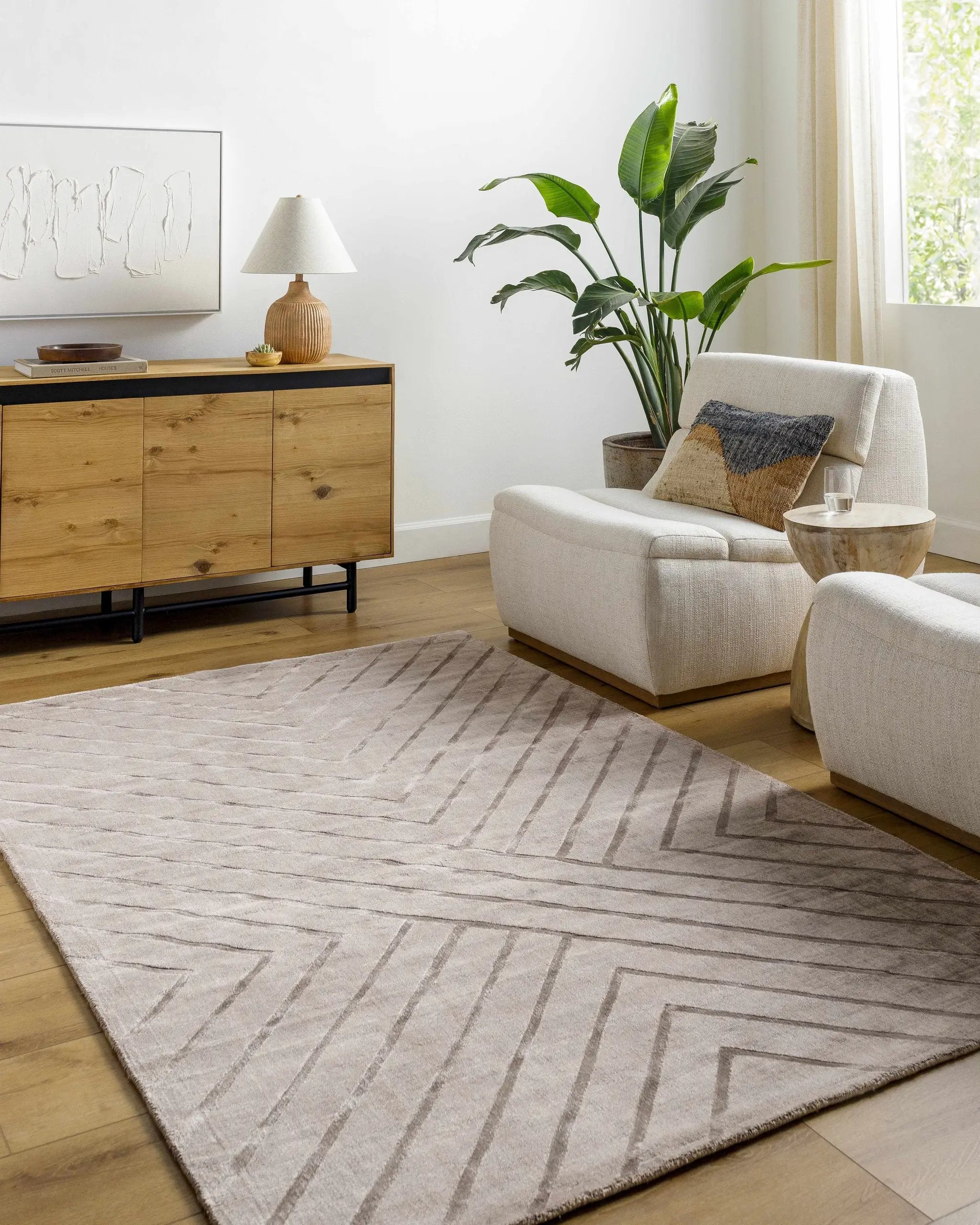 Tavran Taupe Subtle Linear Texture Cottage Farmhouse Viscose Handmade Area Rug - Clearance by Boutique Rugs