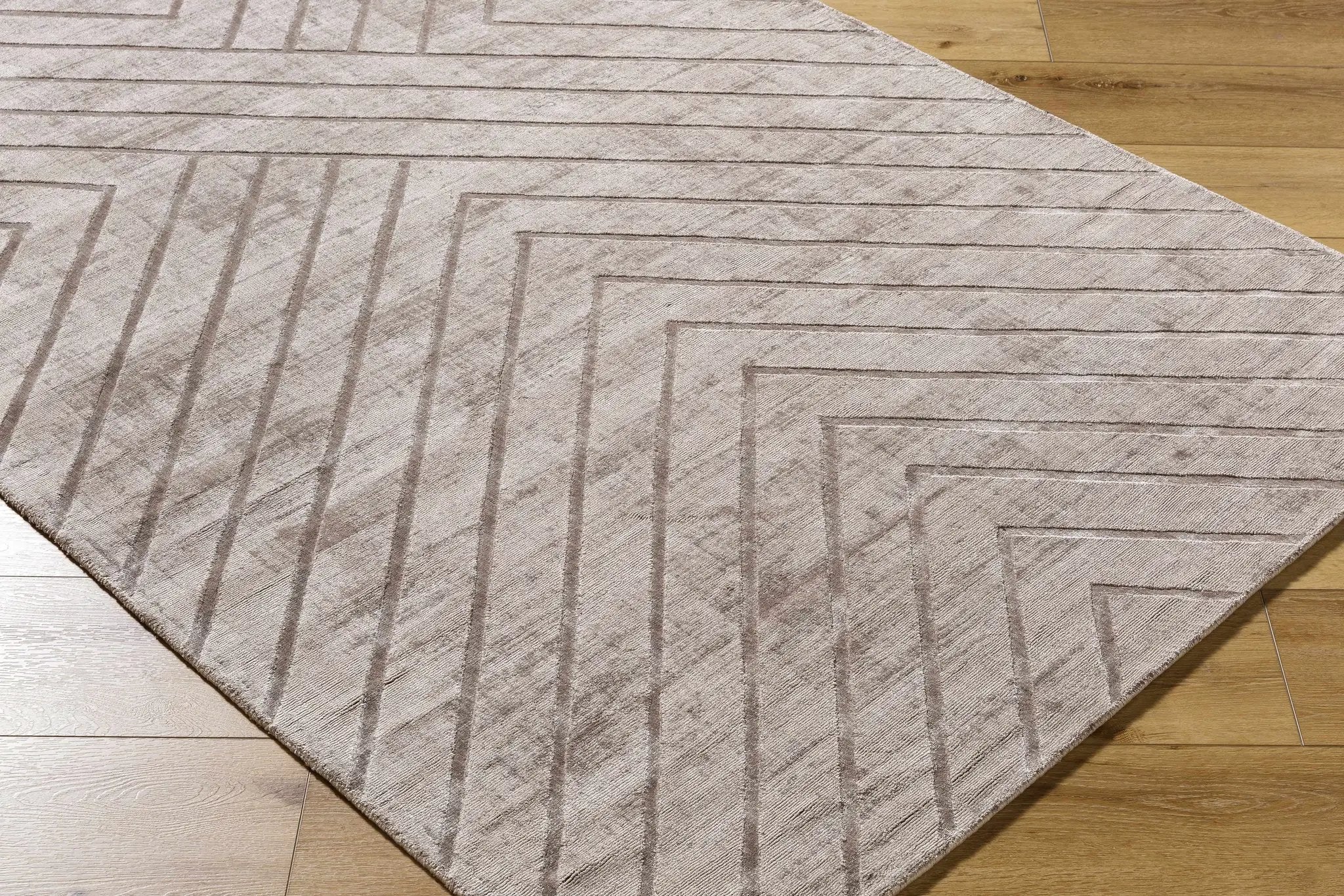 Tavran Taupe Subtle Linear Texture Cottage Farmhouse Viscose Handmade Area Rug - Clearance by Boutique Rugs