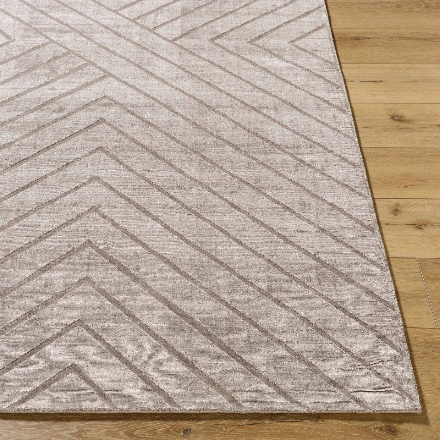 Tavran Taupe Subtle Linear Texture Cottage Farmhouse Viscose Handmade Area Rug - Clearance by Boutique Rugs