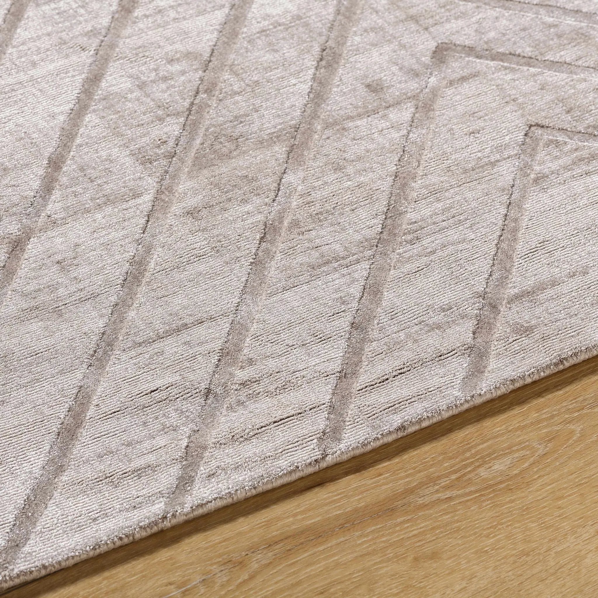 Tavran Taupe Subtle Linear Texture Cottage Farmhouse Viscose Handmade Area Rug - Clearance by Boutique Rugs