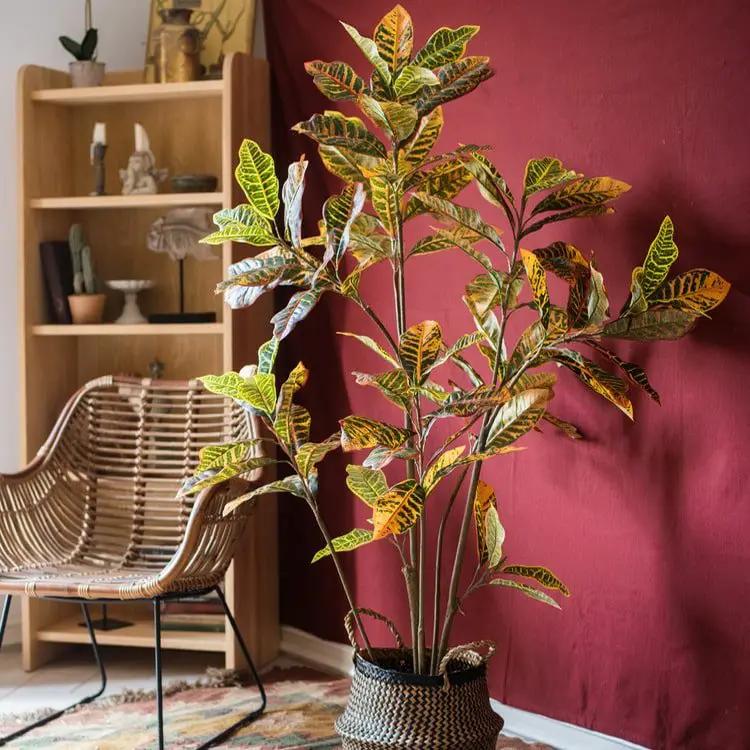 Large Leaf Artificial Croton Tree In Pot by RusticReach