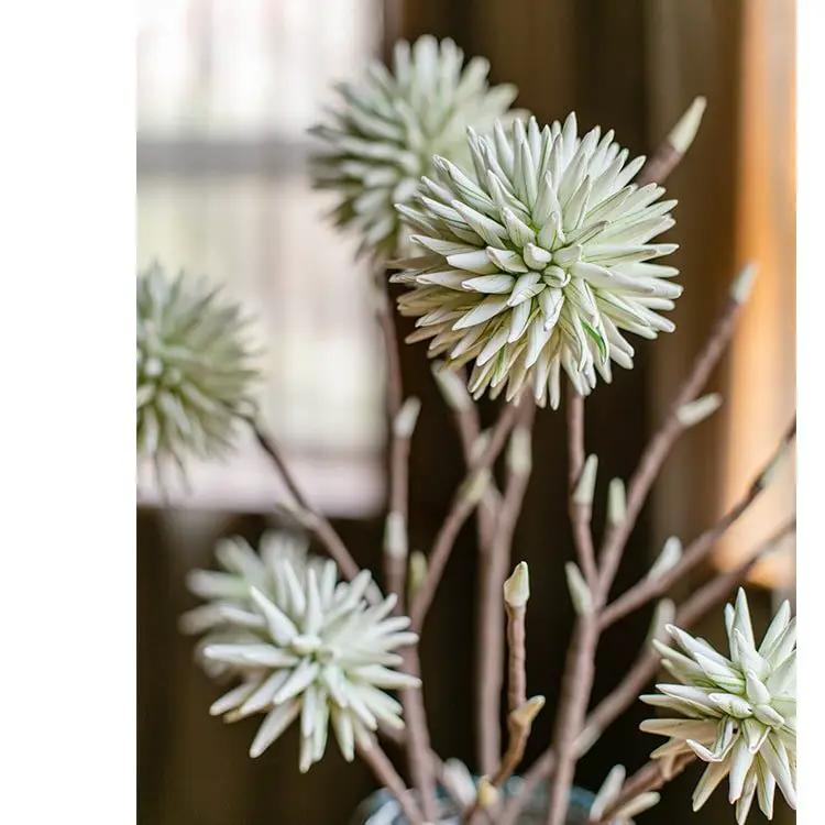 Round Ball Flower on Twig Stem in Green by RusticReach