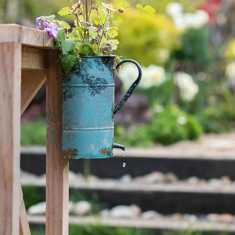 Rustic Blue Iron Flower Pot with Handle by RusticReach