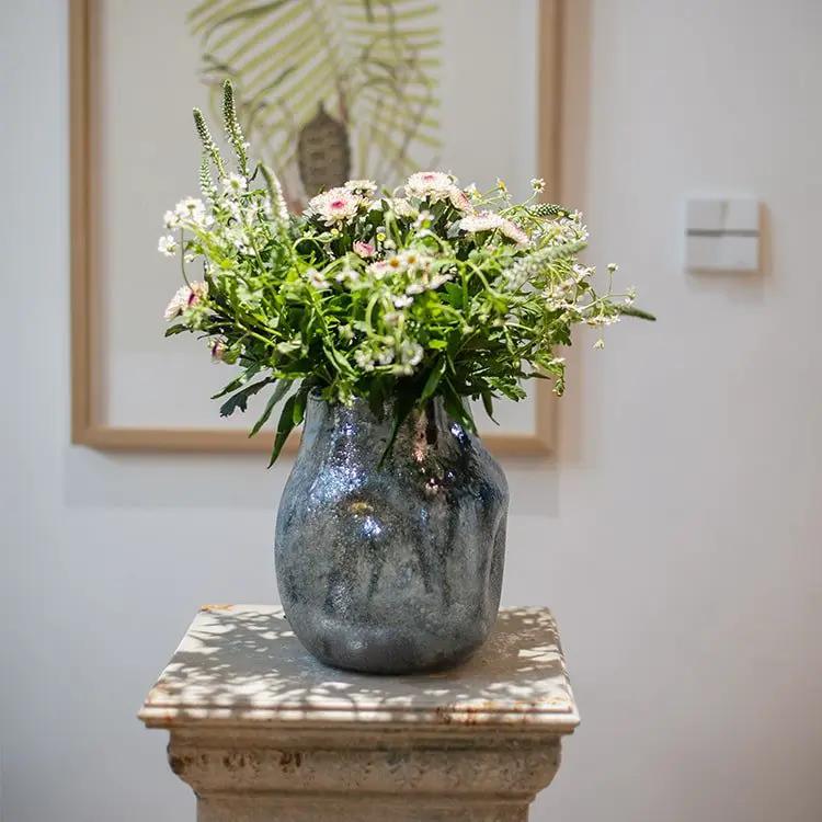 Blue Bubble Hand Blown Glass Vase by RusticReach