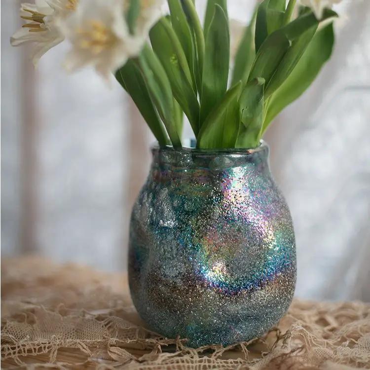 Blue Bubble Hand Blown Glass Vase by RusticReach