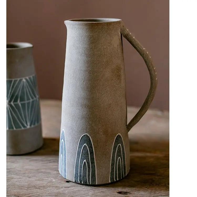 Blue Handpainted Terracotta Vase Jar by RusticReach