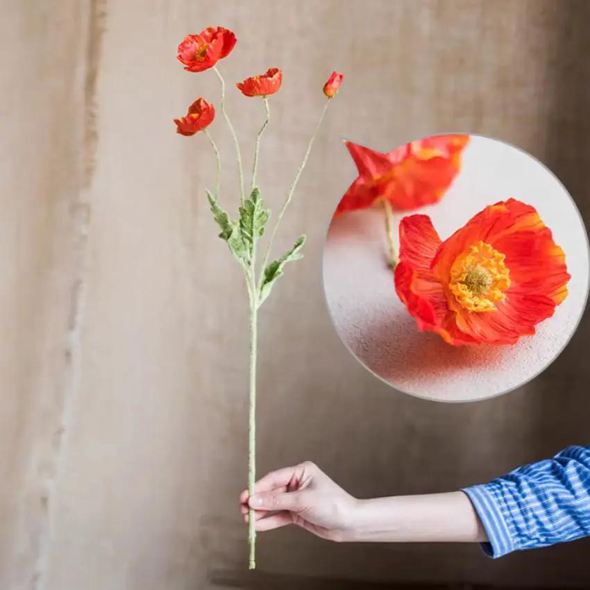 Silk Common Poppy Flower Stem 22" Tall by RusticReach