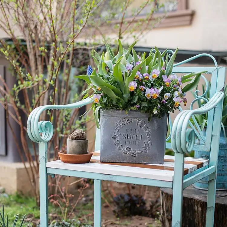 Iron Carry Flower Pot Gray Sweet Home by RusticReach
