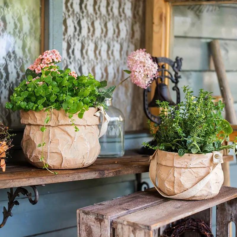 Craft Paper Bag Style Concrete Hanging Pot by RusticReach
