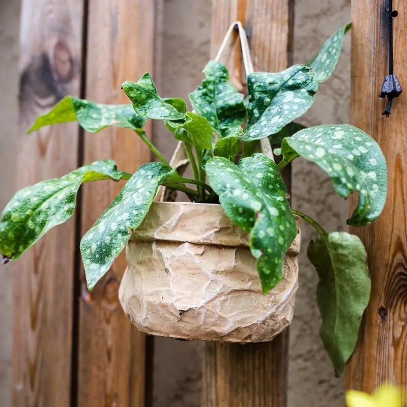 Craft Paper Bag Style Concrete Hanging Pot by RusticReach