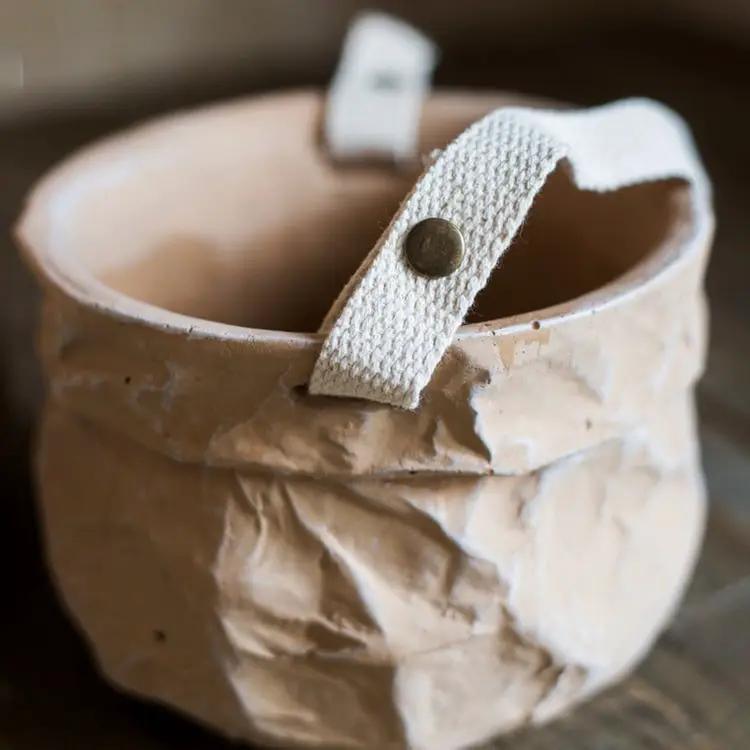 Craft Paper Bag Style Concrete Hanging Pot by RusticReach