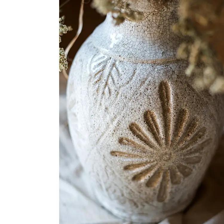Carved Floral Vase in White by RusticReach