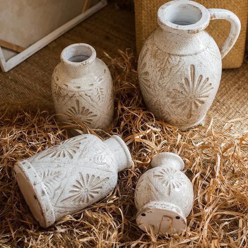 Carved Floral Vase in White by RusticReach