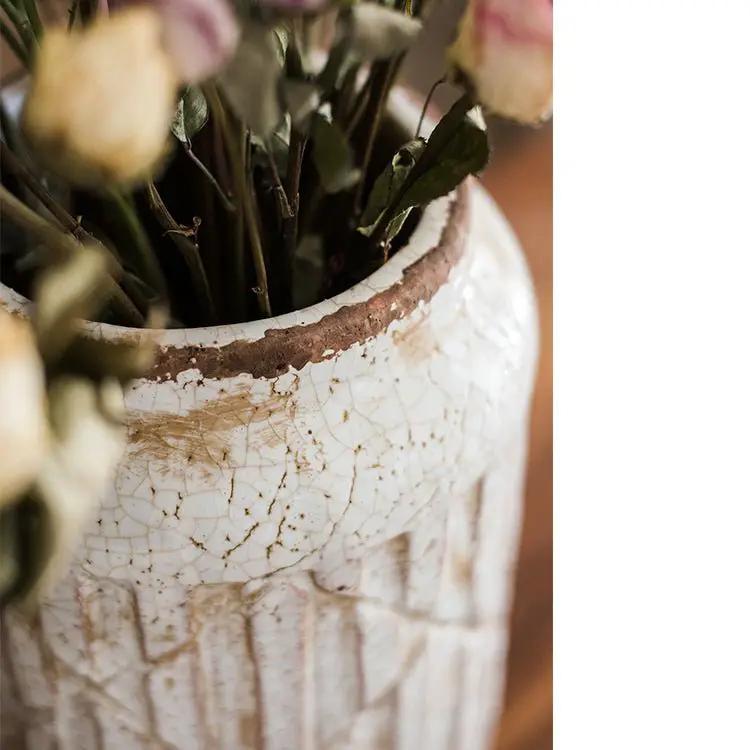 Distressed White Ceramic Flower Jar Vase by RusticReach
