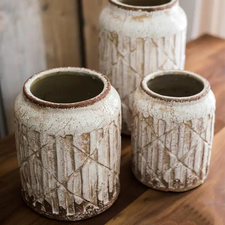 Distressed White Ceramic Flower Jar Vase by RusticReach
