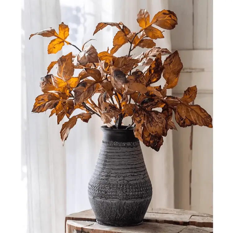 Artificial Dyed Dry Leaf Stem 33" Tall Faux by RusticReach