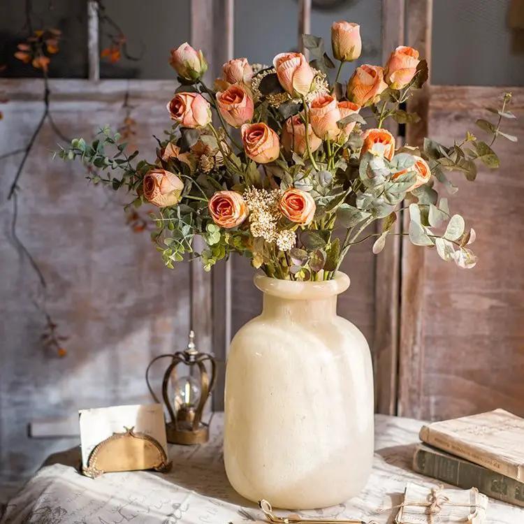 Faux Artificial Flower Dry Rose Stem Champagne or Orange 23" Tall by RusticReach