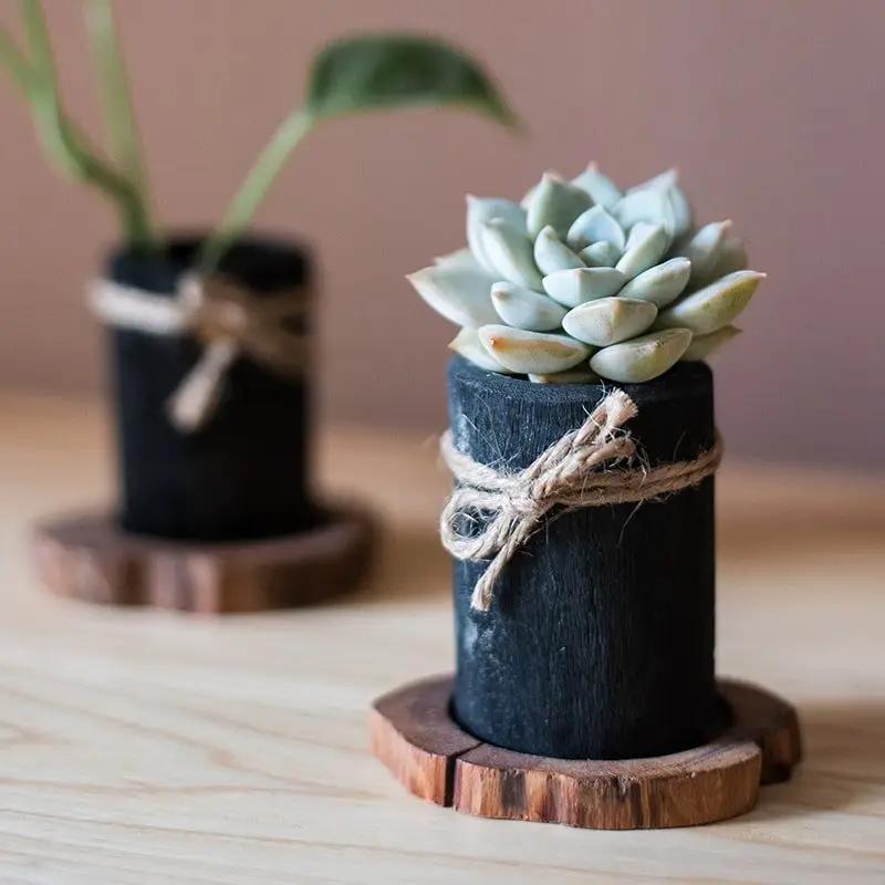 Desktop Charcoal Planter Wood Tray by RusticReach