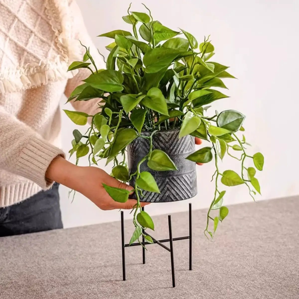 Faux Epipremnum in Metal Pot by RusticReach