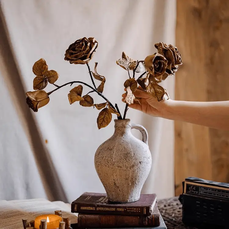 French Dried Look Faux Rose Stem 26" Tall by RusticReach