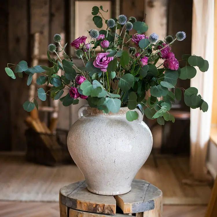 Large French Country White Ceramic Flower Vase by RusticReach