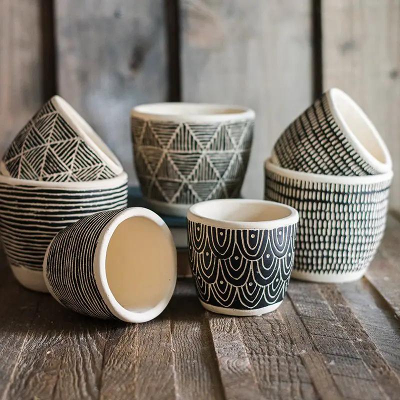Geometric Art Concrete Flower Pot by RusticReach