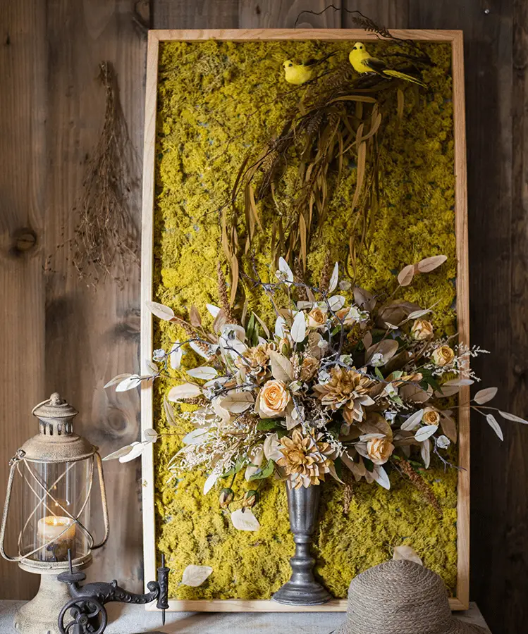 Artificial Plant Flowers Large Golden Bird Vase 3D Framed Wall Art by RusticReach