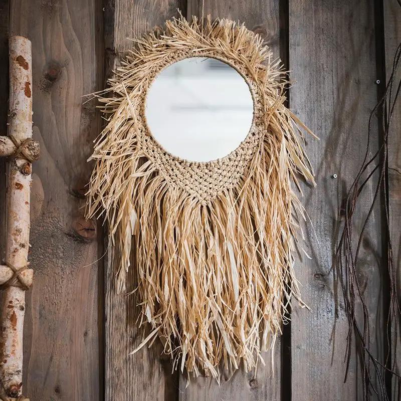 Handcraft Grass Hanging Round Mirror by RusticReach