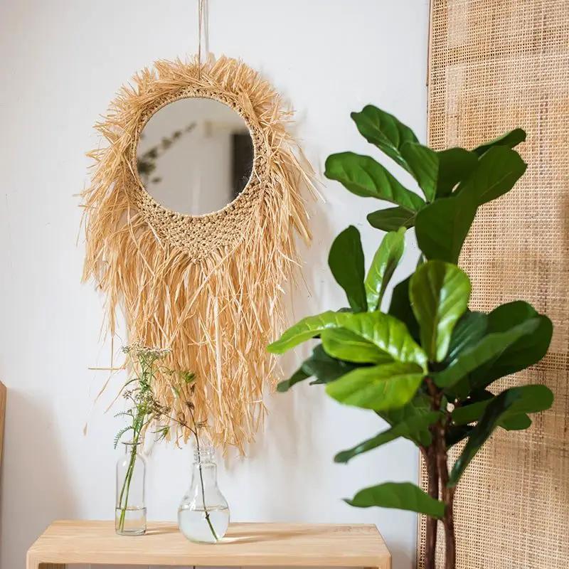 Handcraft Grass Hanging Round Mirror by RusticReach