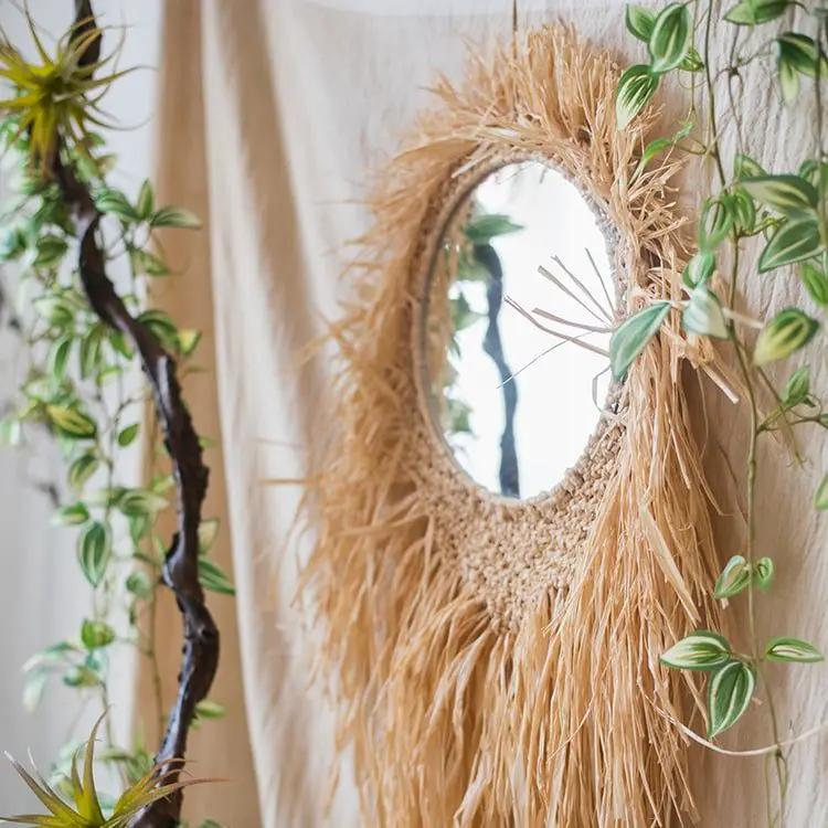 Handcraft Grass Hanging Round Mirror by RusticReach