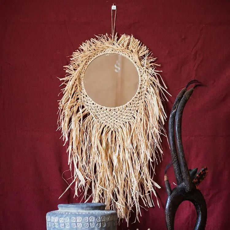 Handcraft Grass Hanging Round Mirror by RusticReach