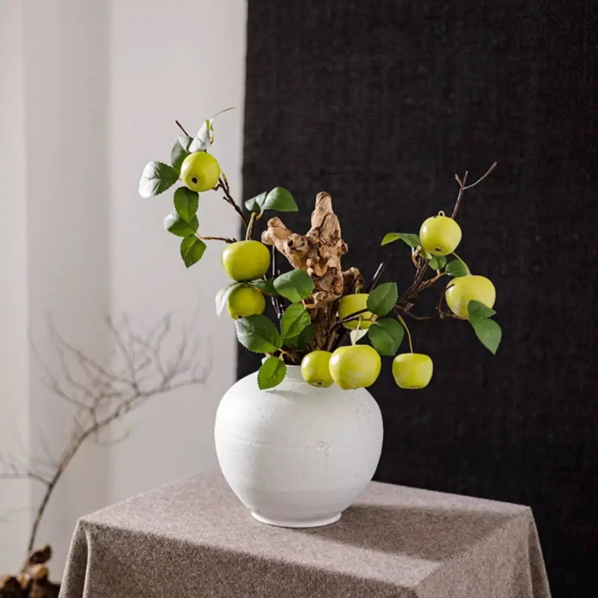 Artificial Green Apple Branch with Leaves by RusticReach