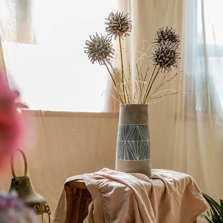 Gray Blue Handpainted Terracotta Table Vase by RusticReach