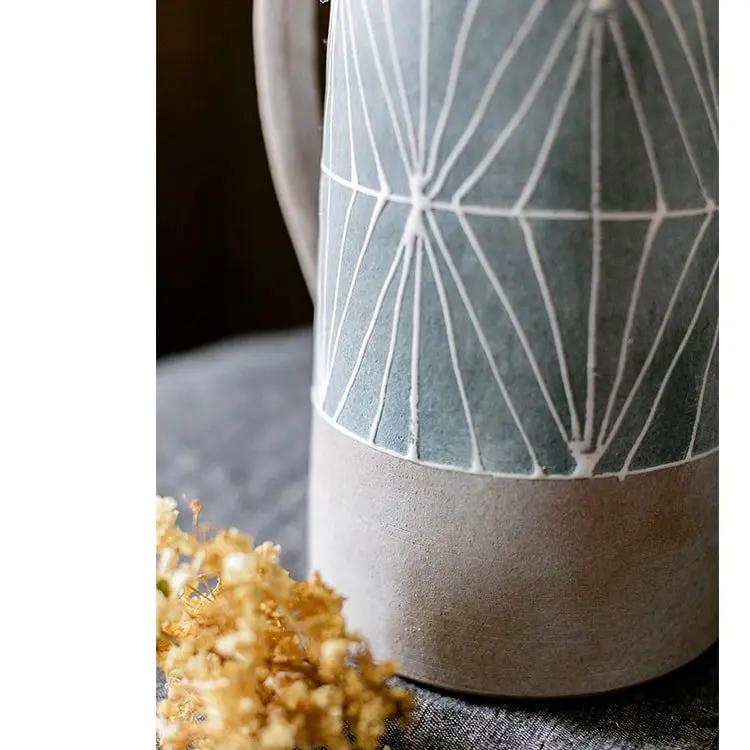 Gray Blue Handpainted Terracotta Table Vase by RusticReach